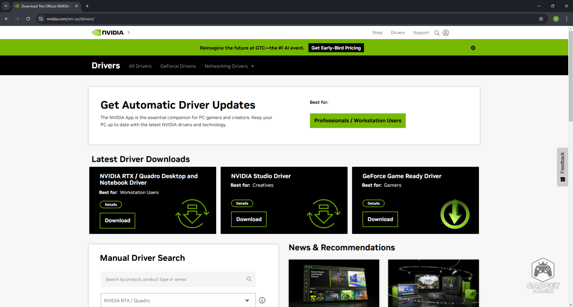 NVIDIA’s Driver Download Page